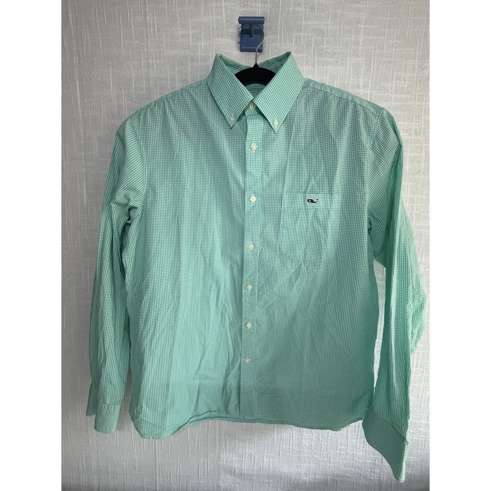 Vineyard Vines Classic Fit Gingham Poplin Shirt Tide Blue White Long Sleeve L